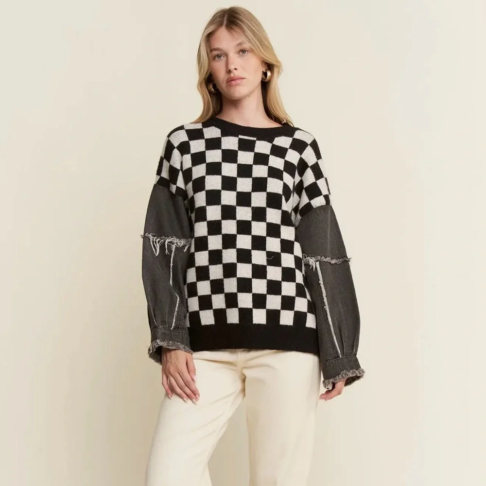 Check & Denim Sweater - Picture 2 of 6
